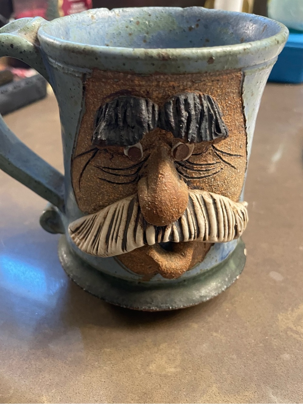 Handcrafted MAHONC Ceramic Character Mug in Blue and Brown